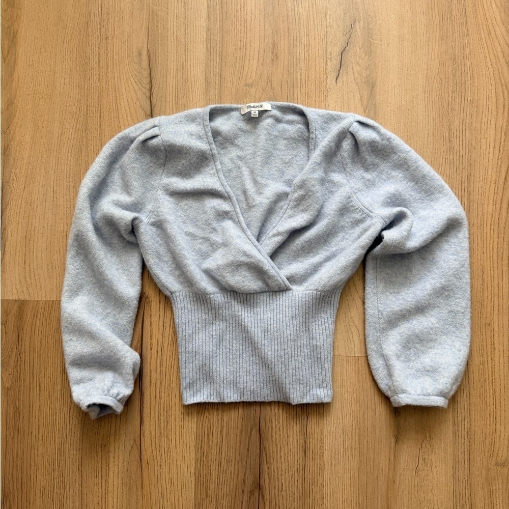 Blue Balletcore Mock-wrap Sweater - Picture 2 of 6